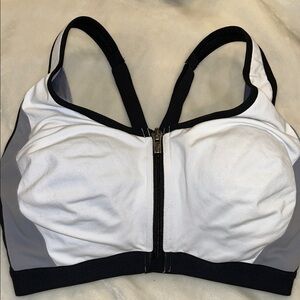VSX White, Black & Gray Front-Zip Sports Bra